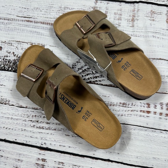 Birkenstock Arizona Taupe Size 8-8.5 (39) Grey/Green Soft Footbed - Picture 5 of 6